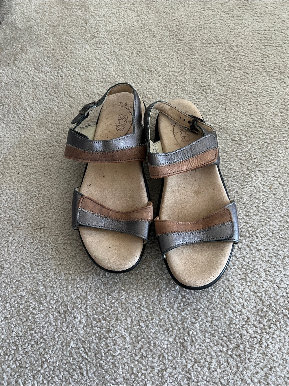 SAS Kids Brown & Gray Adjustable Two-Strap Sandals